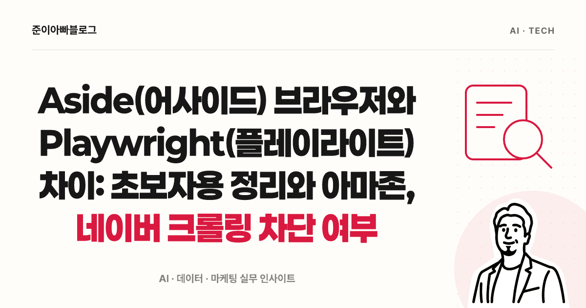 Aside(어사이드) 브라우저와 Playwright(플레이라이트) 차이: 초보자용 정리와 아마존, 네이버 크롤링 차단 여부 대표 이미지
