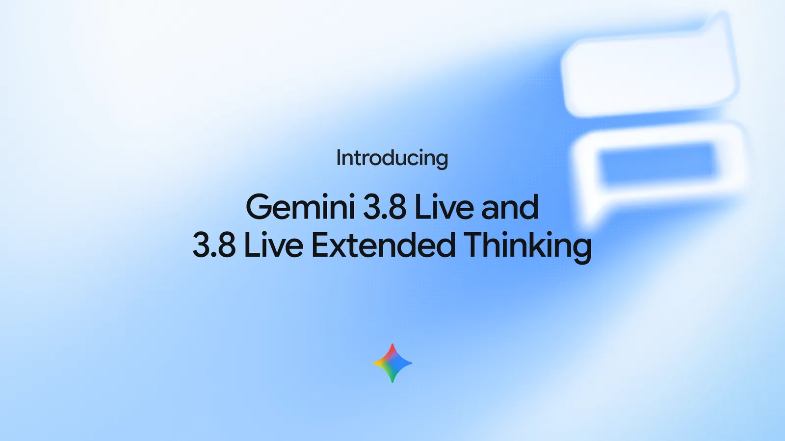 구글 공식 블로그의 제미나이 3.8 라이브 발표 이미지. Introducing Gemini 3.8 Live and 3.8 Live Extended Thinking이라는 문구와 제미나이 로고가 표시되어 있다