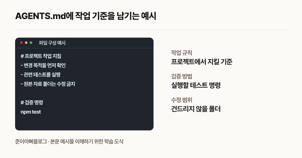 AGENTS.md에 작업 기준을 남기는 예시