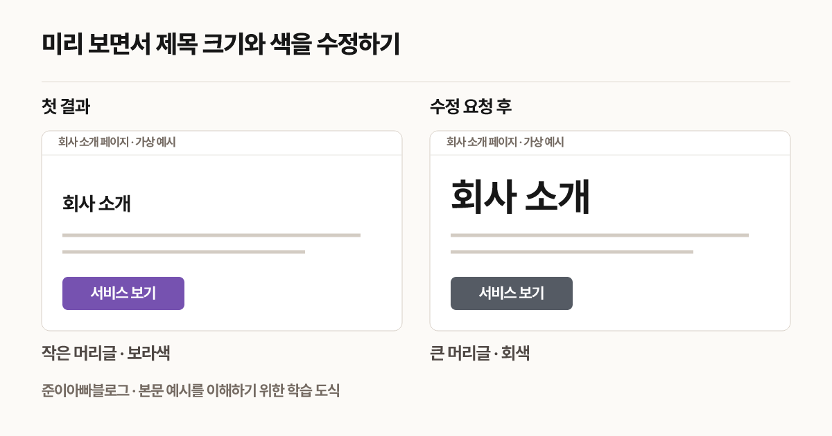 미리 보면서 제목 크기와 색을 수정하기